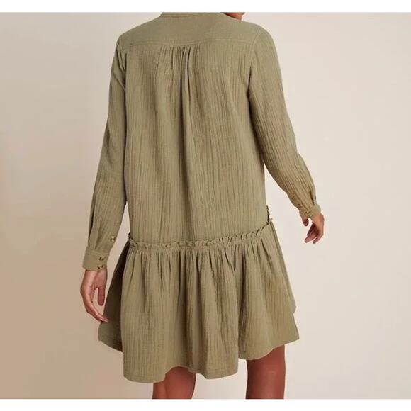 ANTHROPOLOGIE MAEVE Katie Textured Utility Button Front Tunic Dress in Moss Sz 6 - Picture 4 of 8